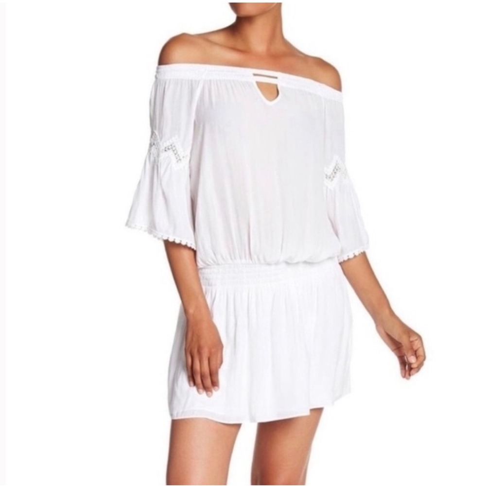 Ramy Brook white mini dress medium off‎ shoulder resort vacation